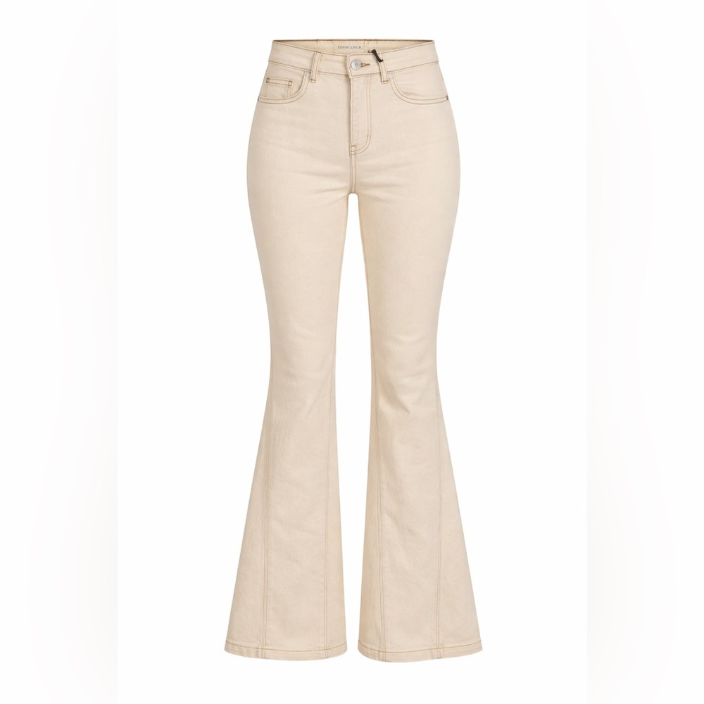 Ban.Jara High Rise Flare Jeans Women Sz 26 Cream Contrast Stitch NWT 70s Boho